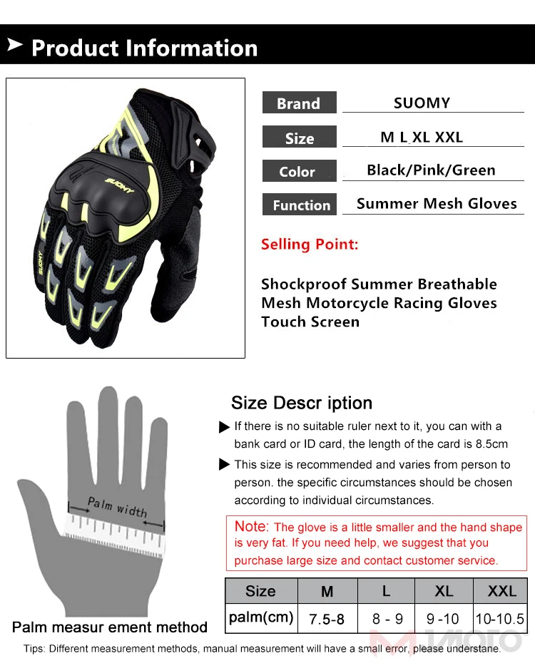 biker gloves size chart