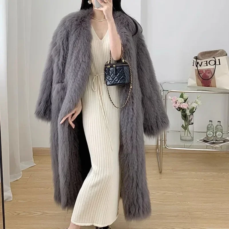 2024 Winter Women Korea Fashion Warm Feather Coats Fashion Faux Fur Long Coat Cardigan Outercoat Lady Party Elegant Outfits New