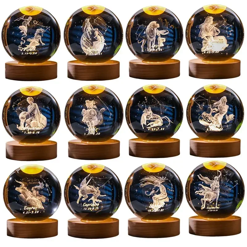 Deer Crystal Ball Ornament Crystal Ornaments Crystal Balls Crystal Ball Ornament 12 Constellation 3DGlass Craft Decoration Crystal Ball Laser Engraved Birthday Solar System Gift Wooden Base Home Desktop Decor