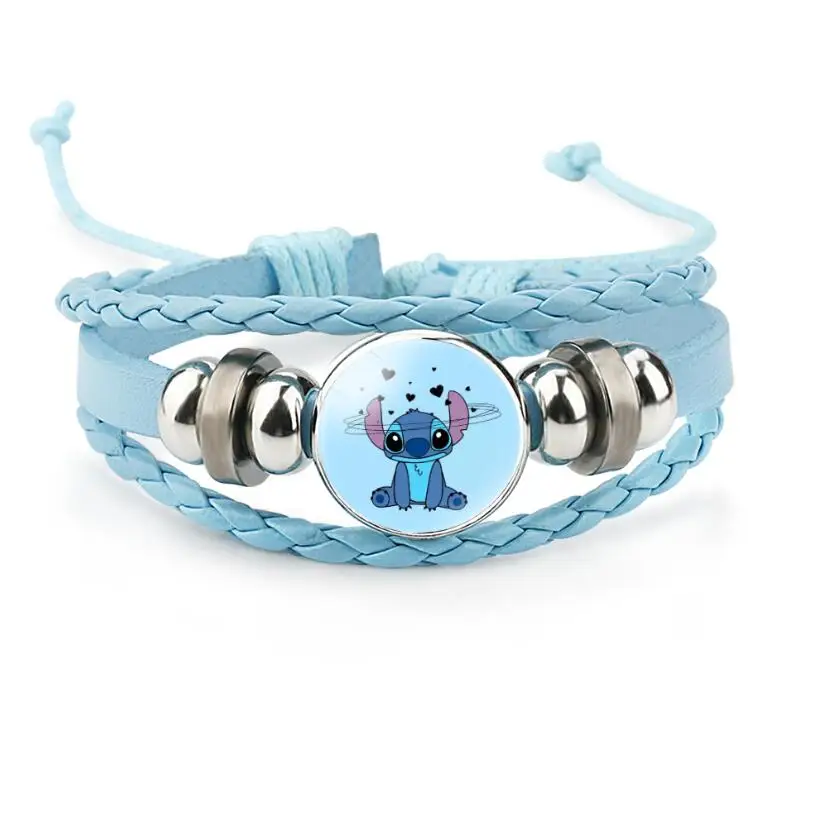 thumbnail image 1 of Pulsera de cuero de pareja de dibujos animados de Disney, brazalete de Lilo y Stich azul de piedras preciosas de tiempo, joyería versátil de moda Retro para niñas, 1 of 5