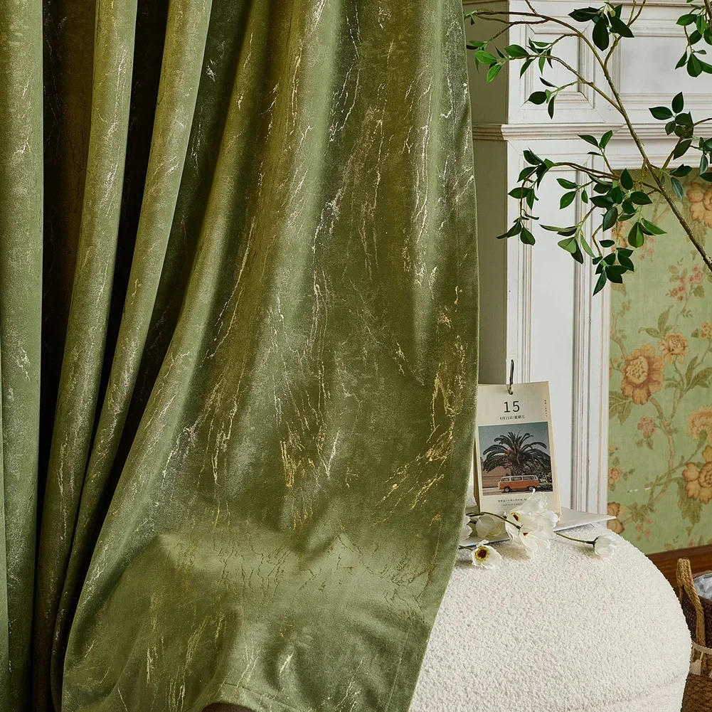 LEEJOOM Luxury Hot Stamping Velvet Curtain Blackout Bedroom Custom Thickened Soft Living Room Curtain Blinds 1P 3