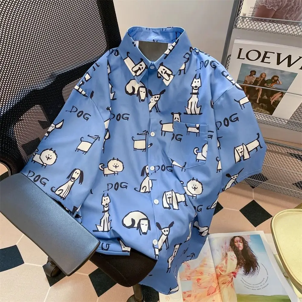 Summer Japanese style puppy handsome polo short sleeved men and women shirts design blue shirt men loose trendy brand T-shirt uc 1803 aeolus brand kanicare veterinary incubator puppy for pet hospital