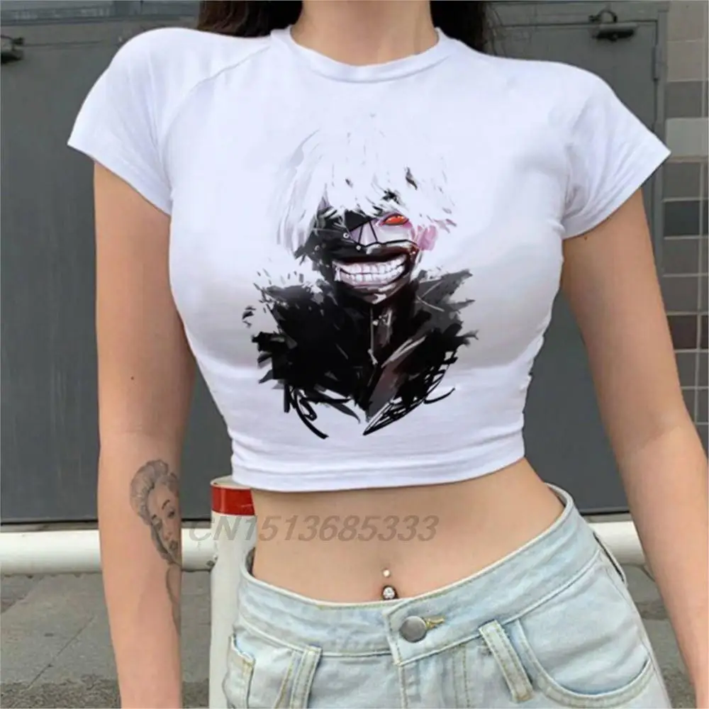 

Ghoul Female Manga Graphic Printed Crop Tops Death Note T-shirts JoJo's Adventure Retro Pattern Short Tee Shirts Women Clothing