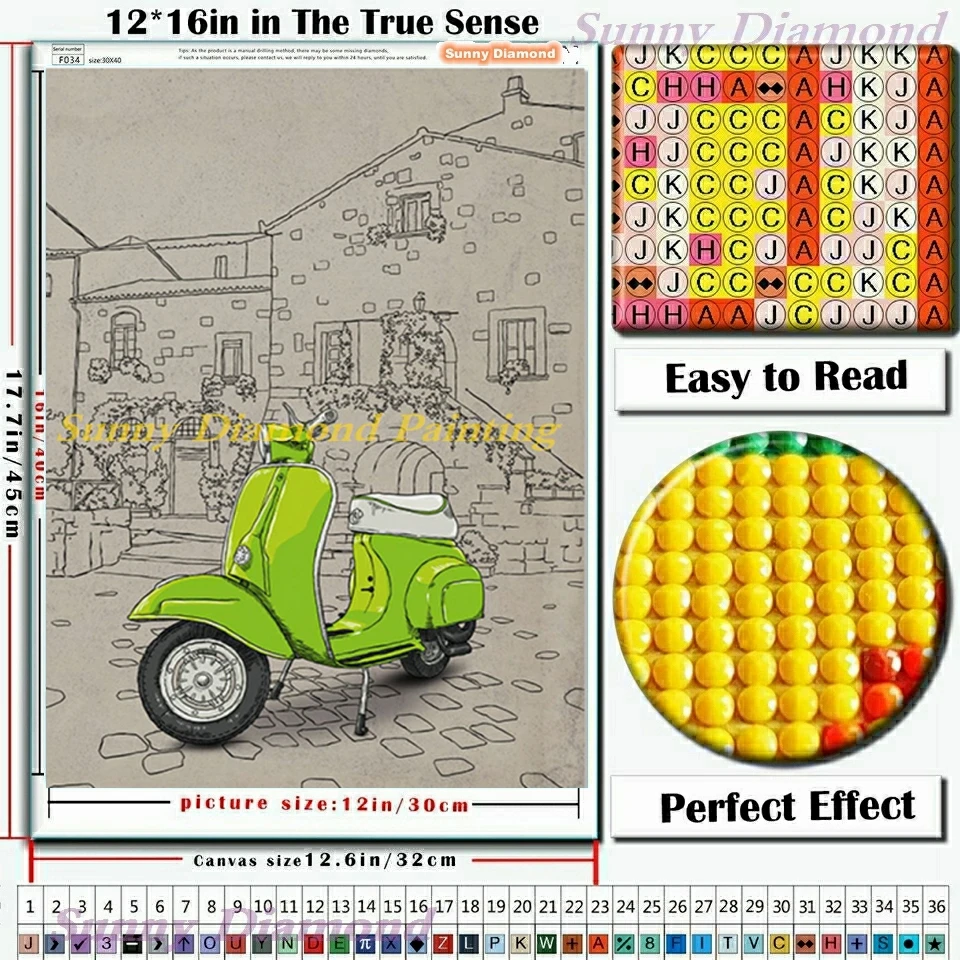 Italian Style Diamond Painting 5D Famous Building Background Fiat 500 Red Yellow Vespa Full Drill Cross Stitch Art Home Decor
