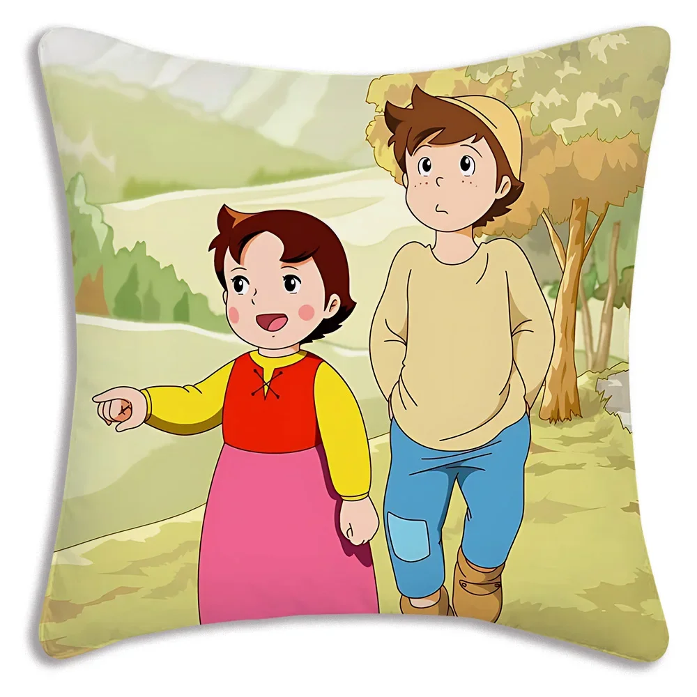 Pillow Cartoon Heidi Peter And Grandpa Alps Goat Mountain Sofa Decorative Home Double-sided Printing Short Plush Cushion Cover