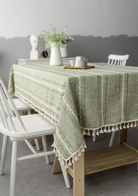 Nappe à pampilles à rayures en coton et lin, résistante aux taches et à la poussière, couverture de Table pour cuisine, salle à manger, décoration rectangulaire 3