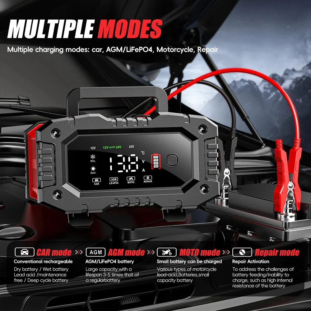 Compact 20A Smart Battery Charger for Multiple Lead-Acid and Lithium Types