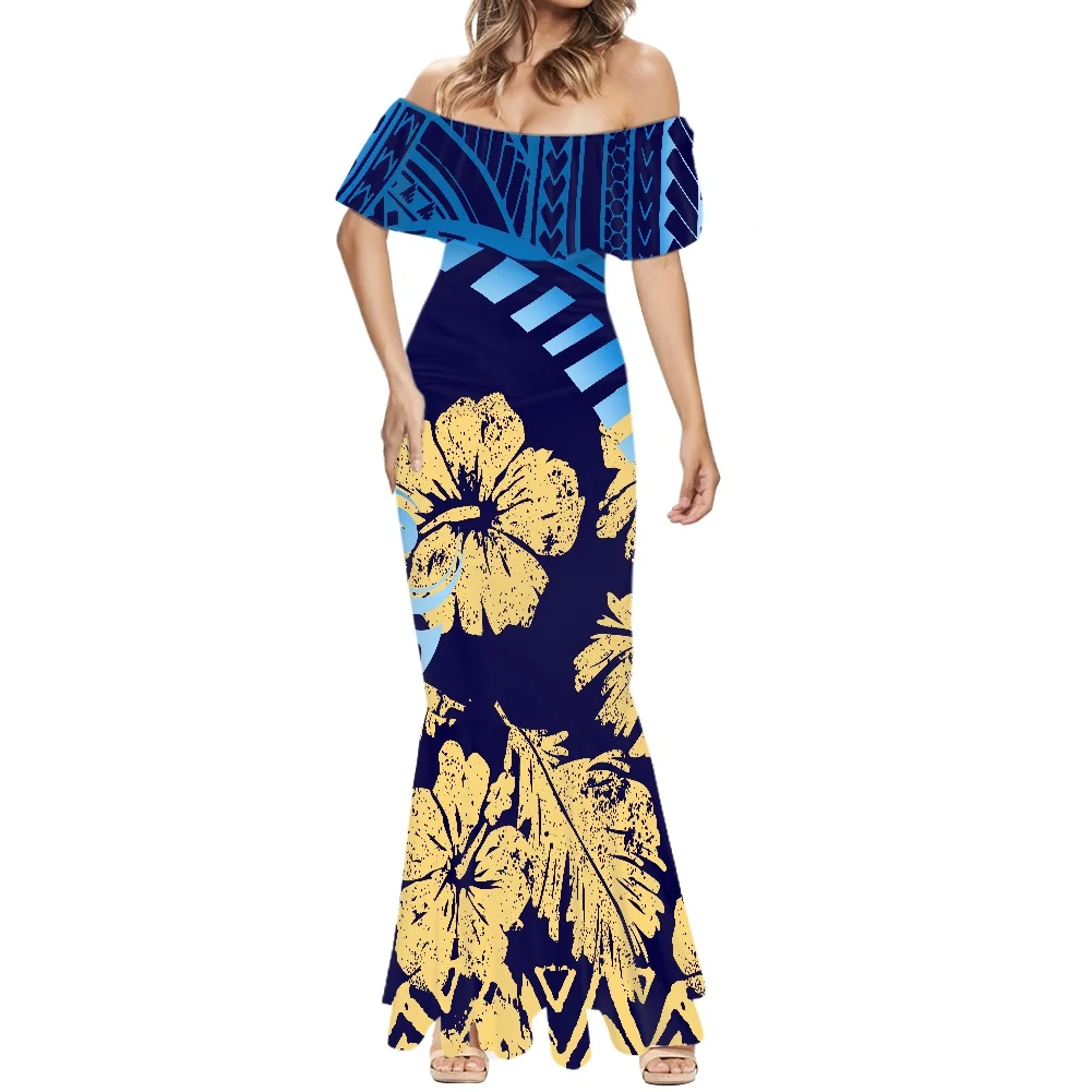 

Cumagical New Puletasi Samoan Bule Dresses Ladies Logo Custom Polynesian Tribal Women Clothing Elegant Wedding Dress For Women