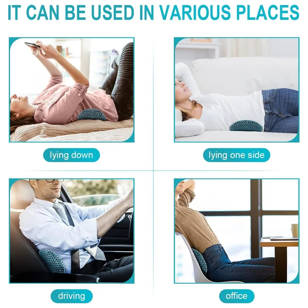 1Pcs Lumbar Support Pillow Memory Foam for Low Back Pain Relief, Ergonomic Streamline Car Seat, Office Chair, Recliner and Bed