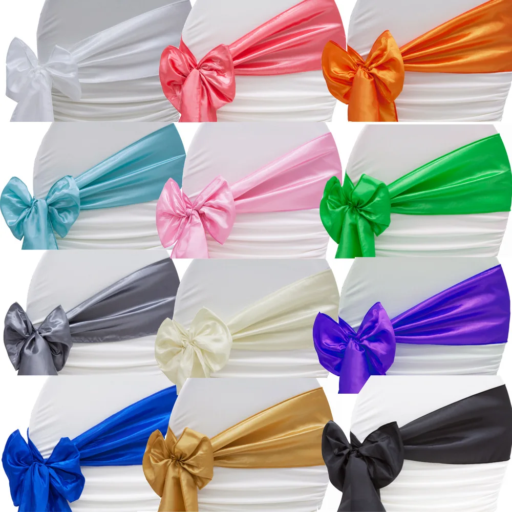 

50Pcs Wedding Satin Chair Sashes Party Chairs Bands Chair Knot Cover Decoration Chairs Bow For Chair Decoration Birthday Banquet