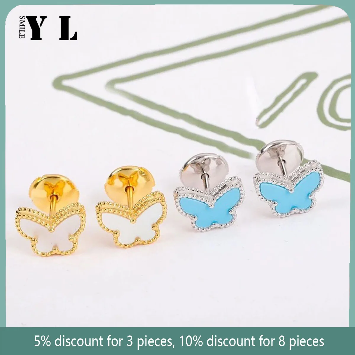 

925 Sterling Silver Mini White Fritillary Butterfly Shell Earrings Women Turquoise Ear Stud Fashion Luxury Brand Quality Jewelry