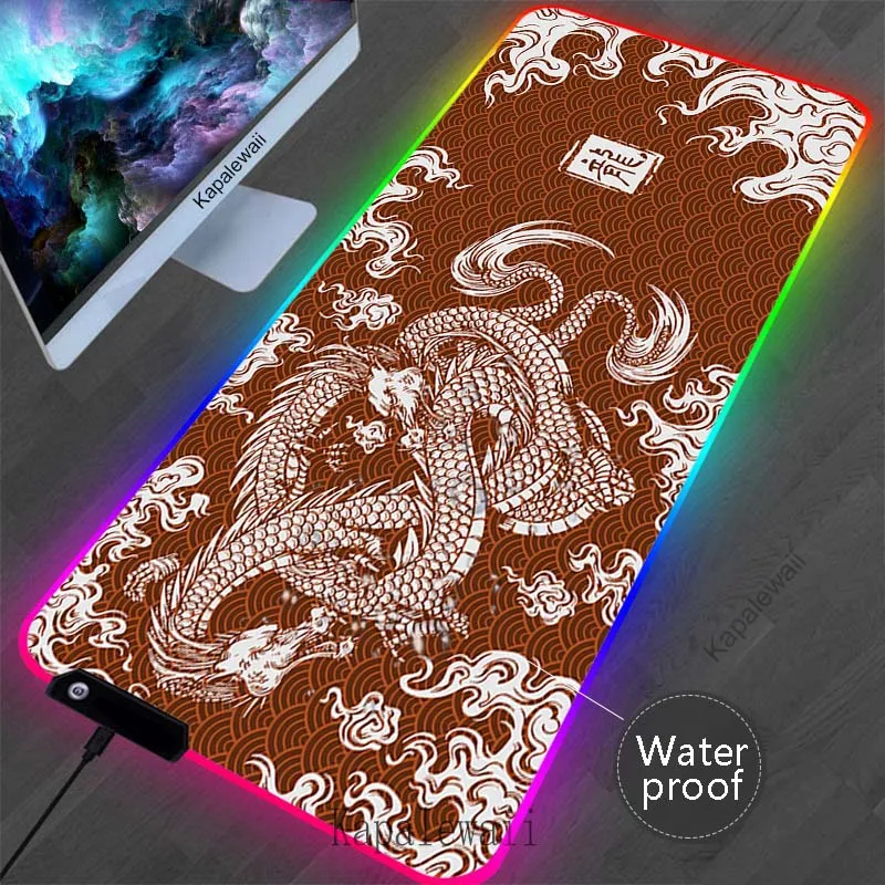 

Dragon Office Computer Mouse Pad RGB Backlit Table Carpet Gaming Speed Keyboard Pads Waterproof Laptop Desk Mat Gamer Mousepad