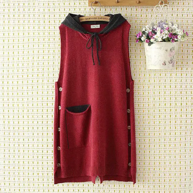 Big Size Womens Clothing Spring Loose Long Hooded Knitted Vest Coat