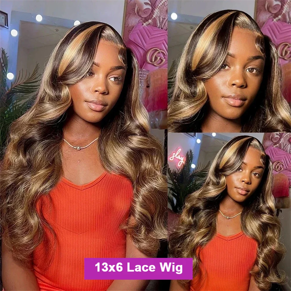 Highlight 13x4 Transparent Lace Front Human Hair Wigs Colored Bone Body Wave Brazilian 13x6 Lace Frontal Wigs 427 Colored