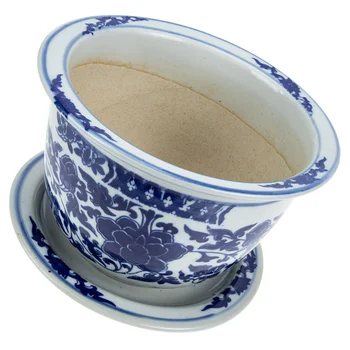 Blue and White Ceramic Orchid Flower Pots with Tray Stylish Indoor Flower Planter for Home Decoration and Gift Giving