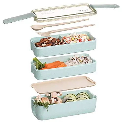  Meltset M 35Pcs Bento Box Japanese Lunch Box Kit Leakproof Bento  Lunch Box for Kids Adults Wheat Straw 3 Layer Stackable Lunch Containers  with Compartment Eco-Friendly Meal Prep Containers (Beige): Home