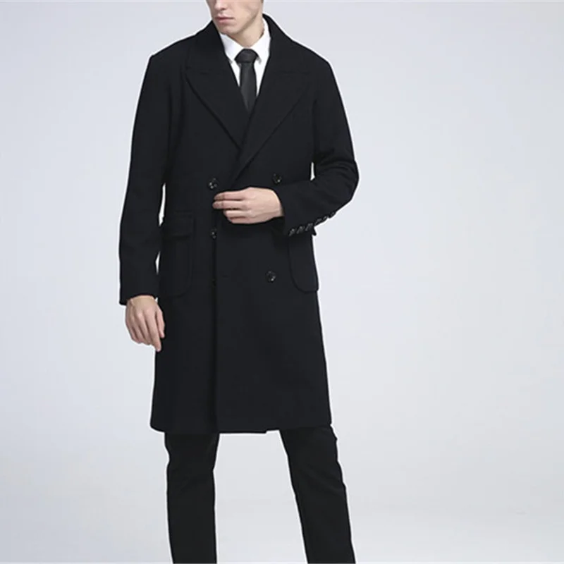 

Men's Medium Length Business Large Size Overcoat Winter Coats Woollen Jacket Double Breasted Wool Trench Super 9XL