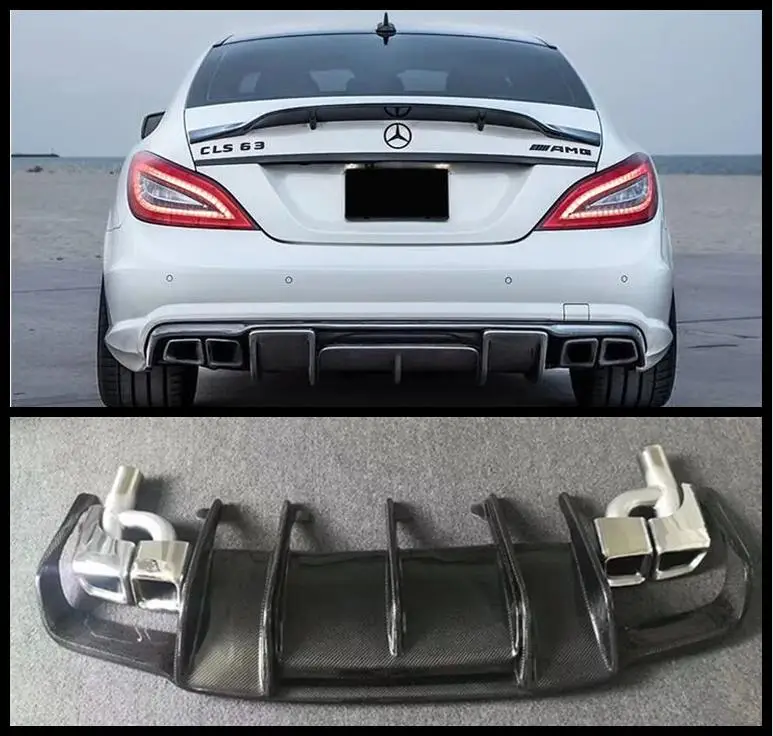 

Carbon Fiber Rear Bumper Side Spoilers Lip Trunk Diffuser With Exhaust Tips For Mercedes Benz W218 CLS350 CLS63 AMG 2011-2018