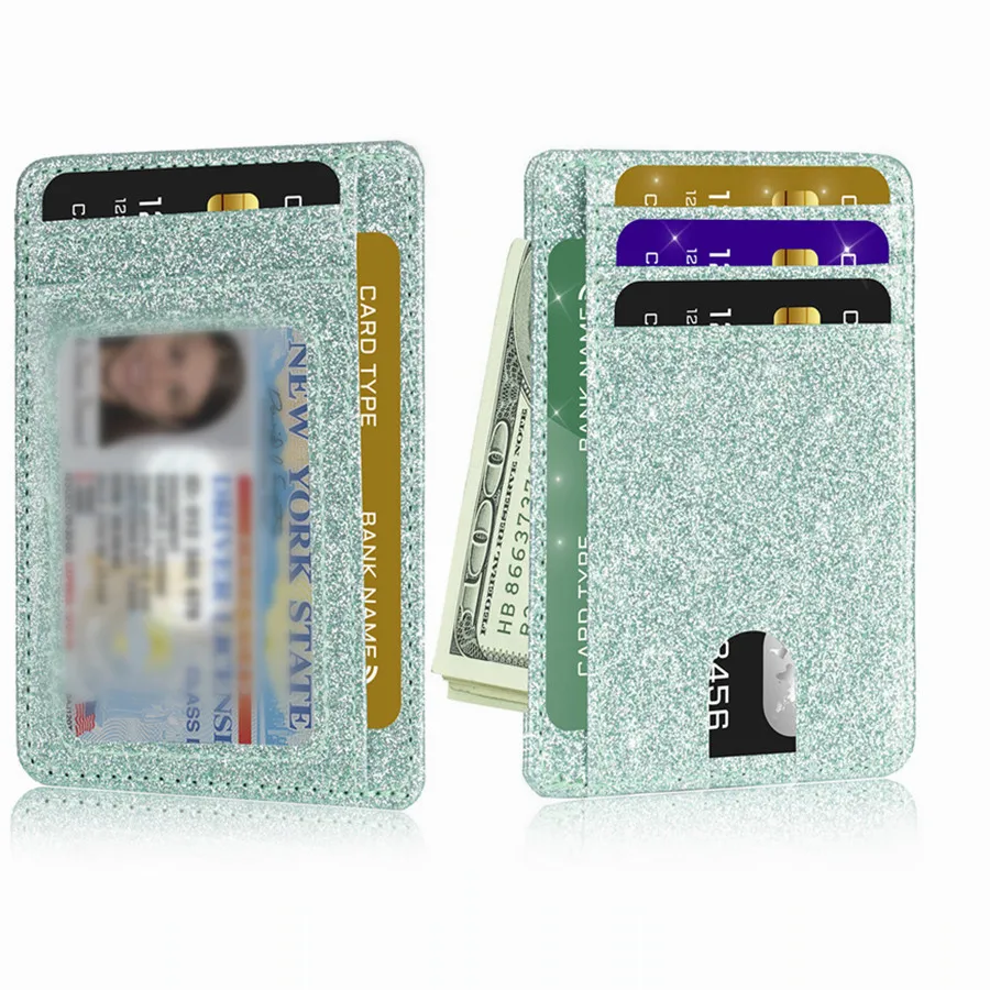 1 조각 빛나는 슬림 미니멀리스트 지갑 ID 카드 소지자 앞 주머니 지갑 RFID 차단 여성을위한 신용 카드 소지자