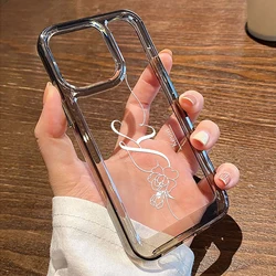 Elegant Black Phone Cover with Personalized Rose Initial Design, Shockproof TPU Case - iPhone 14 Plus (Transparent Black)