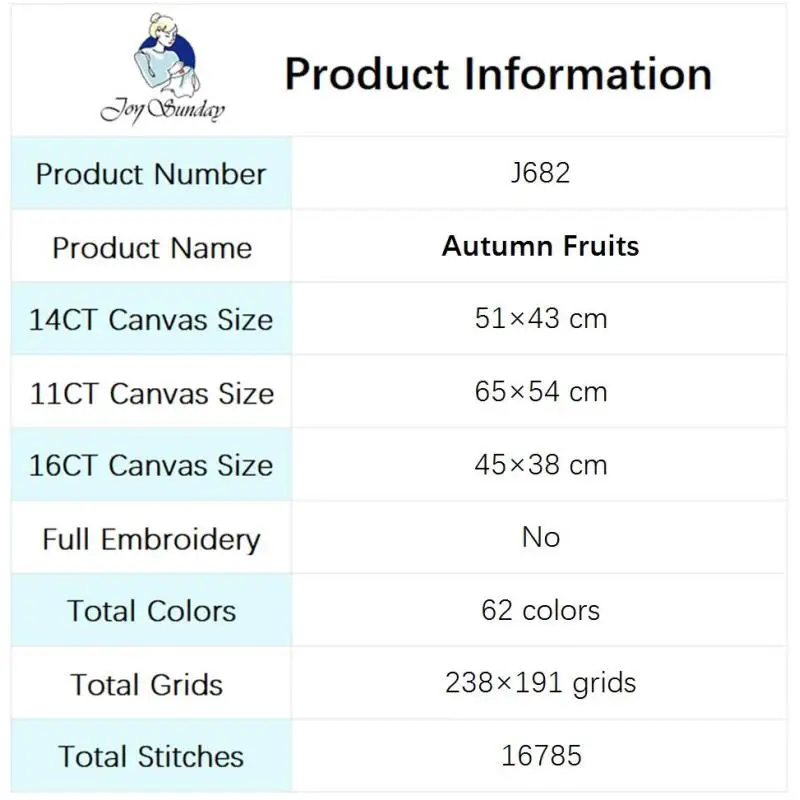 Autumn Fruits Still Life Pattern Cross Stitch Kits 14ct 16ct 11ct White Printed Canvas Embroidery DIY Dining Room Decor Crafts