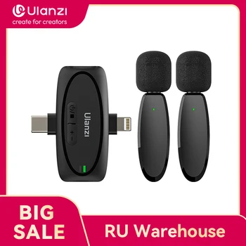 Ulanzi V6 3-in-1 Wireless Lavalier 2.4GHz Microphone 3.5mm / Lightning / Type-C For iPhone Android Laptop Camera Interview Vlog