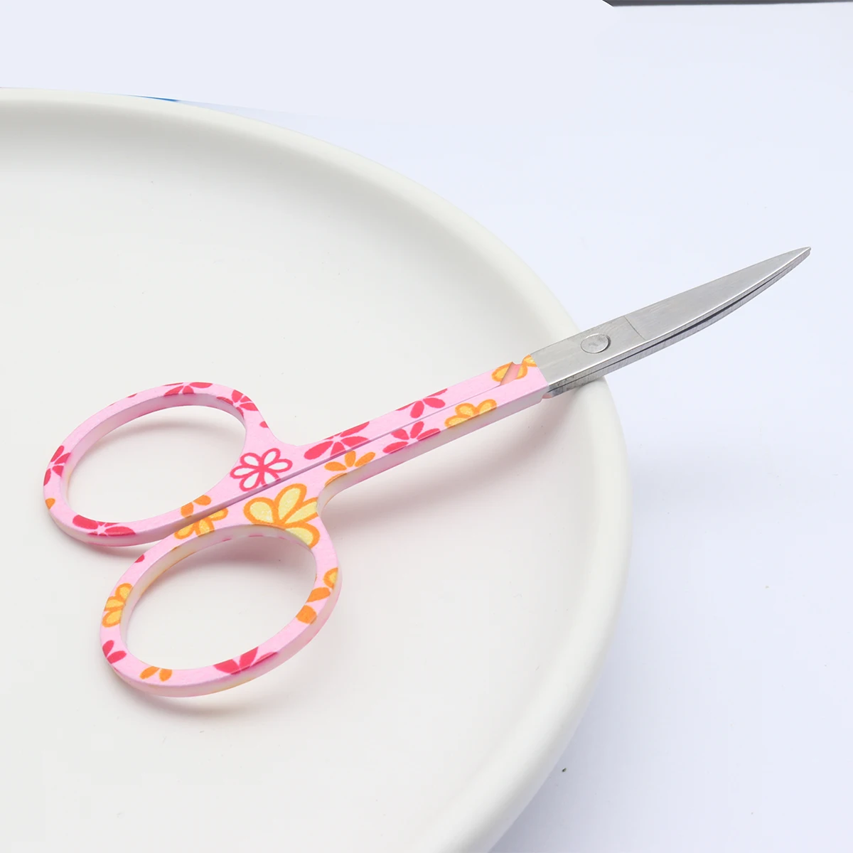 

EasyNail 1pcs Pink Flower surface Straight Head Professional Cuticle Manicure Pedicure Nails Scissors eyebrow