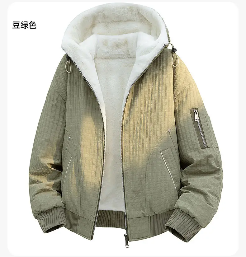 Übergroße M-8XL-Fleece-Liner-Jacken mit Kapuze, 2025, Herbst-Winter, für Herren, einfarbig, warm, Plüschmantel, Oberbekleidung, lockere, winddichte Oberteile – Detail 12