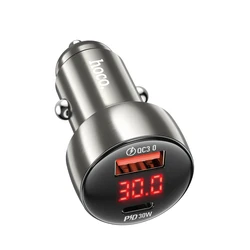 HOCO Z50 Dual - Port Fast Car Charger with Digital Display for Metal Gray1