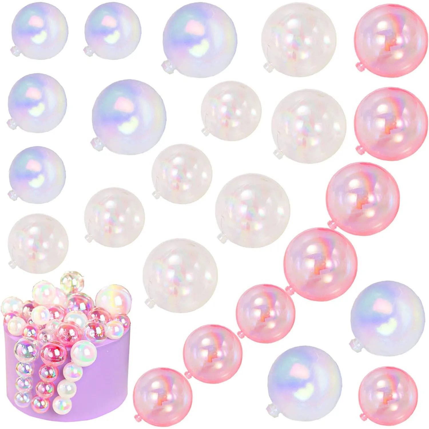 24PCS Balls Cake Toppers Bubble Mini Balloon Topper Pearl Insert Cupcake DIY Decoration for Wedding Anniversary Graduation Party