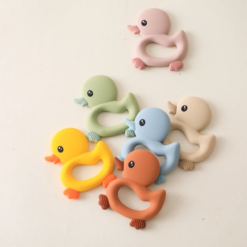 

Duck Baby Teether Food Grade Silicone Teethers Cartoon Animals DIY Nursing Teething Pacifier Clip Baby Toy Teething Accessories