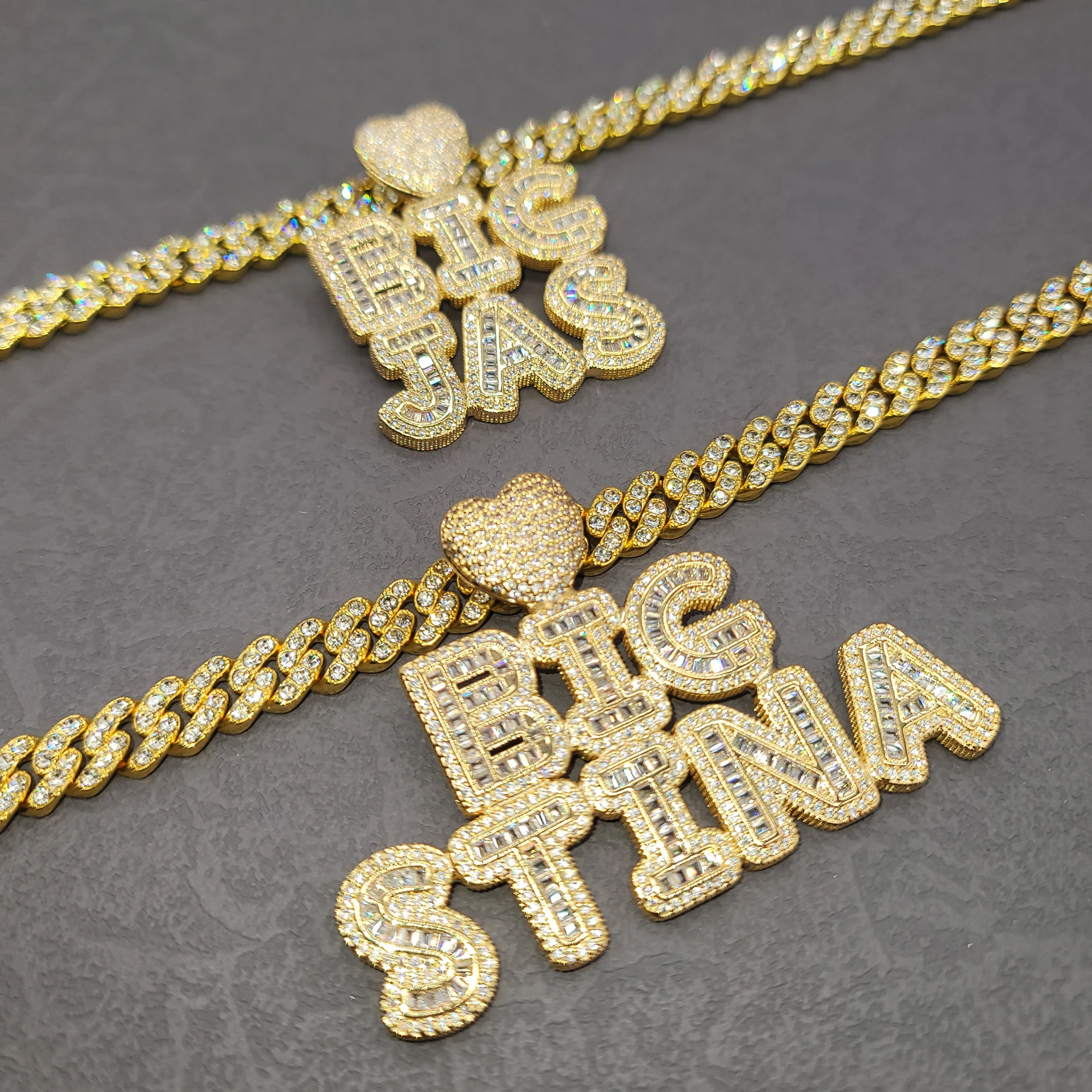 Personalized Stacked Words Pendant With Mini Cuban Chain Custom Heart Bail Letters Necklace Birthday Gift For Her Mother's Day