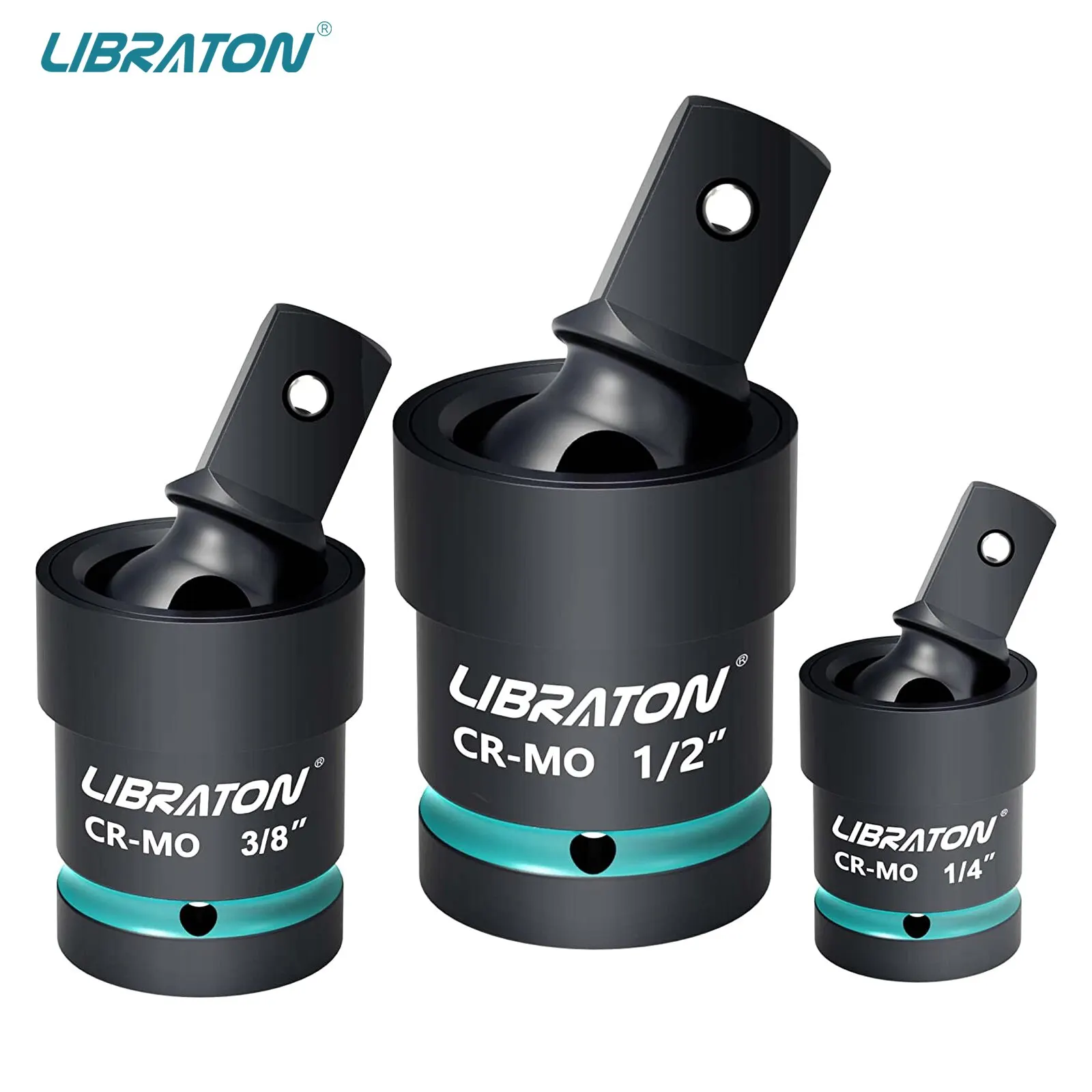 Libraton Swivel Socket Set Impact Swivel Socket Set, Wobble Socket Impact Grade Universal Joint 1/4" 3/8" 1/2" Drive Cr-Mo Steel