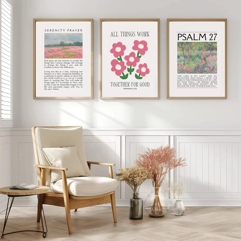 Description Picture 5 of itemPink Christian Verse Prints Posters Vintage Bible Wall Art Canvas Painting Modern Living Room Bedroom Home Aesthetic Decoration