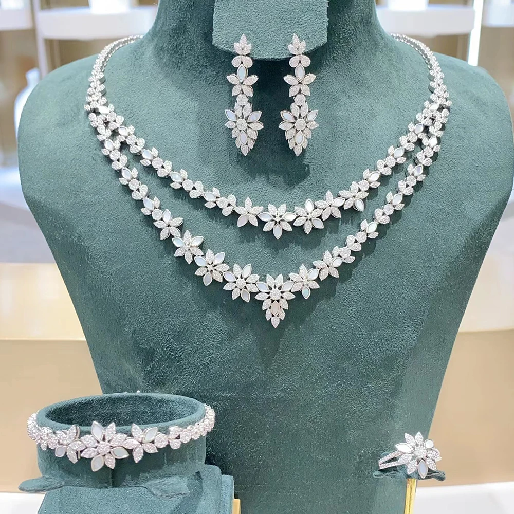 

00809 Trendy Necklace Set for Women MOP Shell CZ zirconia Jewelry set Layer Jewellery Wedding Engagement Accessories