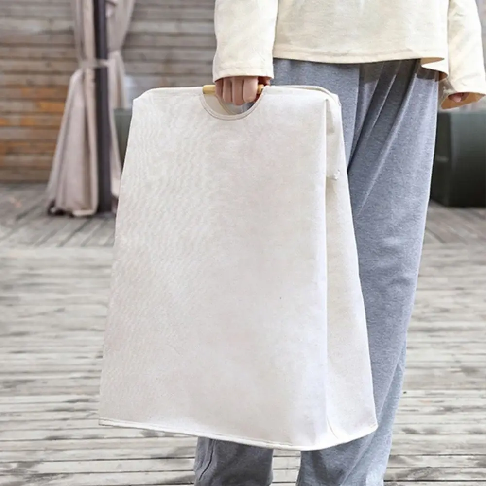 

Cotton Linen Large Capacity Laundry Basket Wooden Handle Foldable Japanese Retractable Storage Basket Waterproof