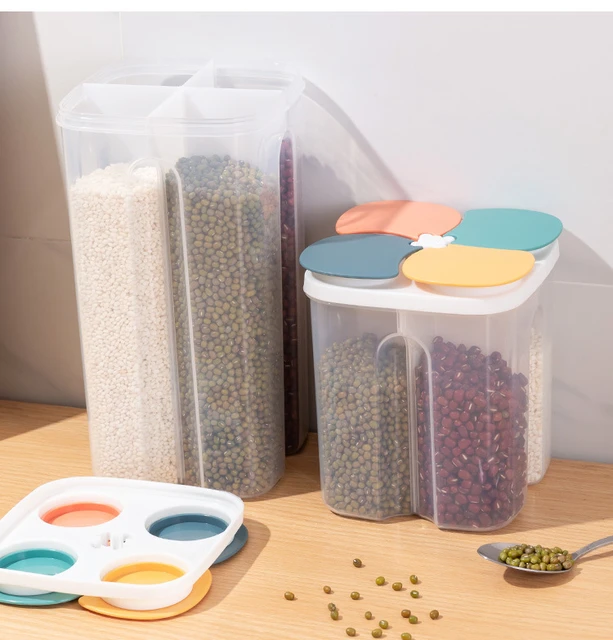 Cereal Storage Container with Measuring Cup Kitchen Storage Organizer  Grains Tank Storage Box for Baking Supplies Nuts Rice - AliExpress