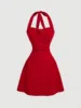 Red Bow Halter Dress Female New Autumn Spice Girl Pleated Fashion Waist Show Thin Short Skirt Trend 1