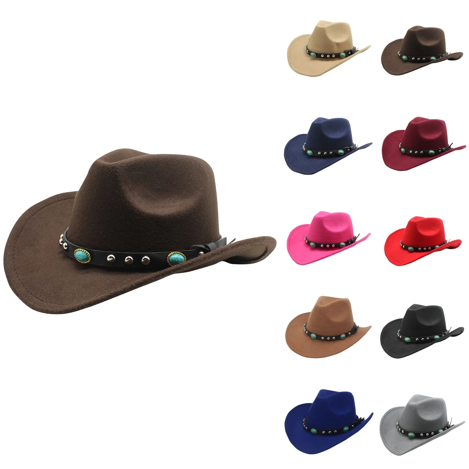 

Ethnic Style Western Cowboy Hat Hat Autumn And Winter Men's And Women's Hat With Rivets And Jazz Hat Men's And Women's Hats