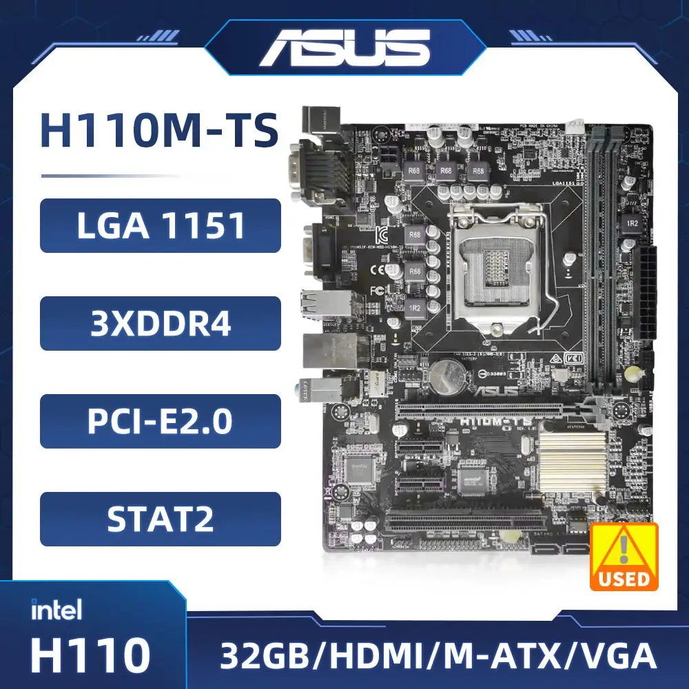 

ASUS H110M-TS motherboard LGA 1151 DDR4 32GB intel H110M Micro ATX support Core i3-6300 cpu