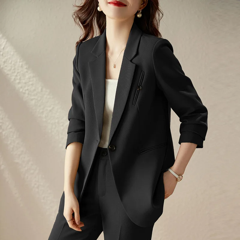 

2023 New Spring Autumn High-Grade Coffee Color Small Suit Busines Blazer Feminino Casual Graceful Suit Jacket Women's