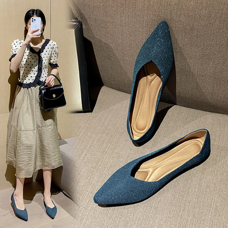 Stretch Knit Ballet Flats Women Loafers 2022 Spring Breathable Flat Shoes Women Fashion Casual Pointed Toe Boat Shoes Female