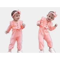 Infant Baby Girls Romper Newborn Baby Girl Clothes Solid Color Ribbed Jumpsuit with Headband 2PCS Outfits 5