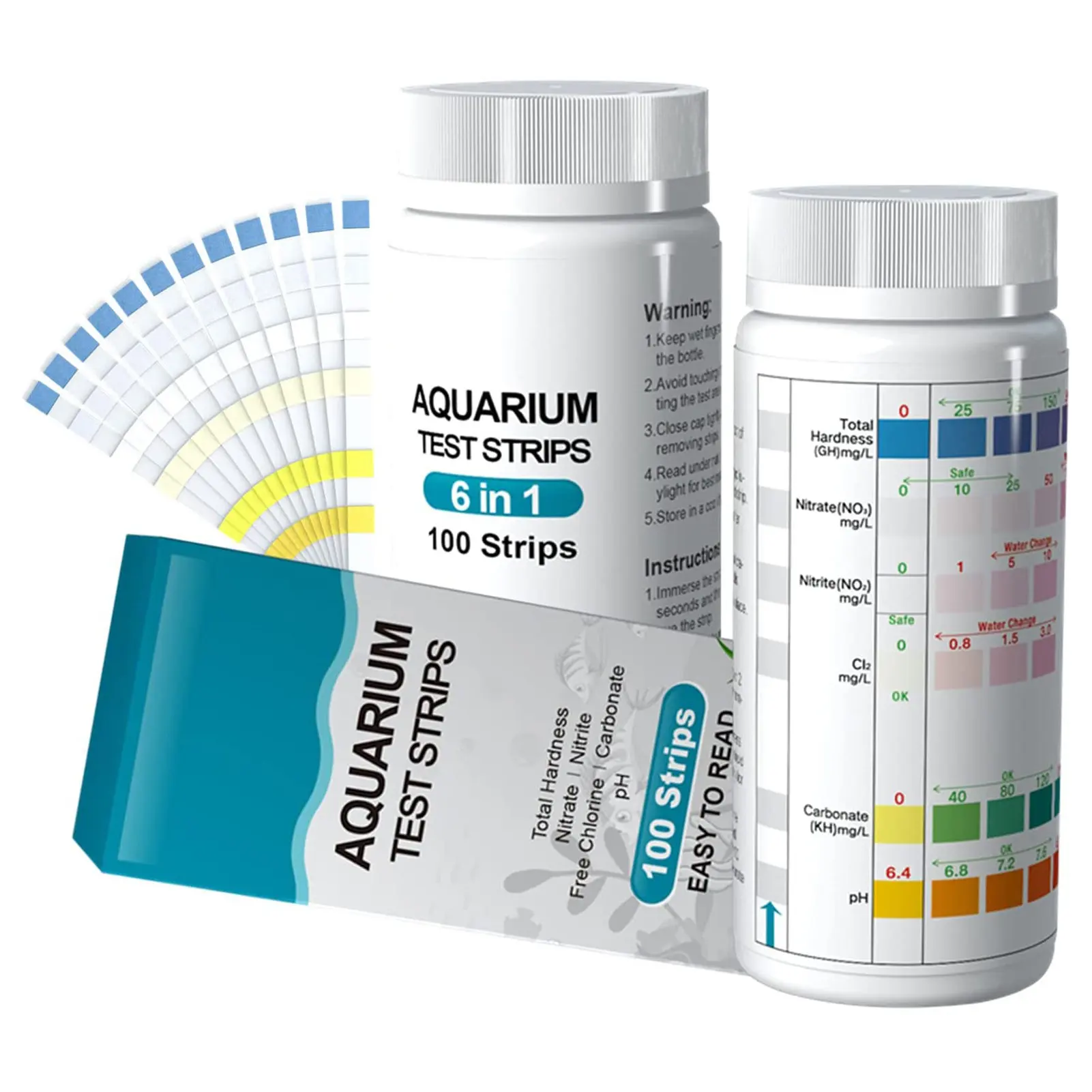 Aquarium Test Strips 6 In 1 Variety Of Water Parameters GH/KH/PH/nitrite/nitrate/chlorine 100 Strip