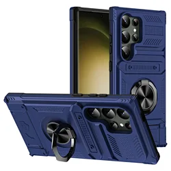 Premium Magnetic Card Holder Wallet Case with Rotating Ring Kickstand and Heavy - Duty Shockproof Protection for Samsung S26 (Blue)