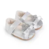 MISOWMNJOY Sequin Baby Girls Shoes Princess Newborn Mary Jane Flats Glitter Crown Bow Dress Shoes Non-Slip Newborn Crib Shoes 4