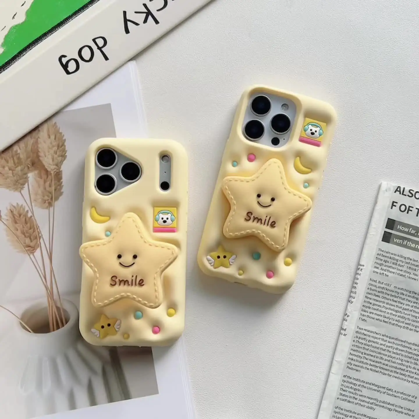 iPhone 12 13 14 15 16 16e 17 Air Pro Max用 面白い3Dキラキラ星型伸縮ブラケットケース ソフトシリコンスタンドホルダーカバー