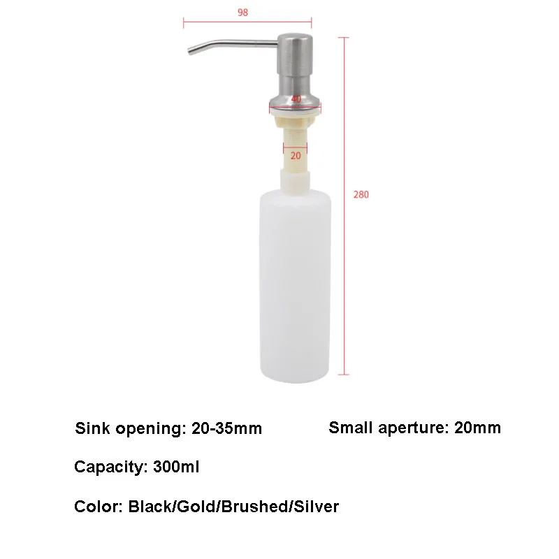 Kitchen Sink Liquid Soap Dispenser Pump 300ML Stainless Steel Liquid Soap Bottle Sink Mount Hand Pressure Soap Dispenser Bottle 6