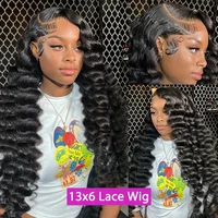 250% 30 40 pouces cheveux humains 13x6 HD dentelle frontale perruque brésilienne lâche vague profonde bouclés cheveux humains 360 pleine dentelle avant perruque pré-plumée 3