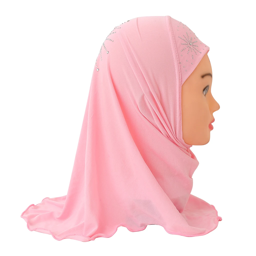 H042 small girl hijab with stones scarf hats caps can fit 2-6 years old girls muslim headscarf Children Scarf Muslim Hijab